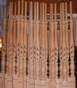 A group shot of the balusters after leveling inlays