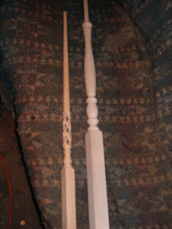 Home Depot Oak baluster next to Ebay Maple baluster